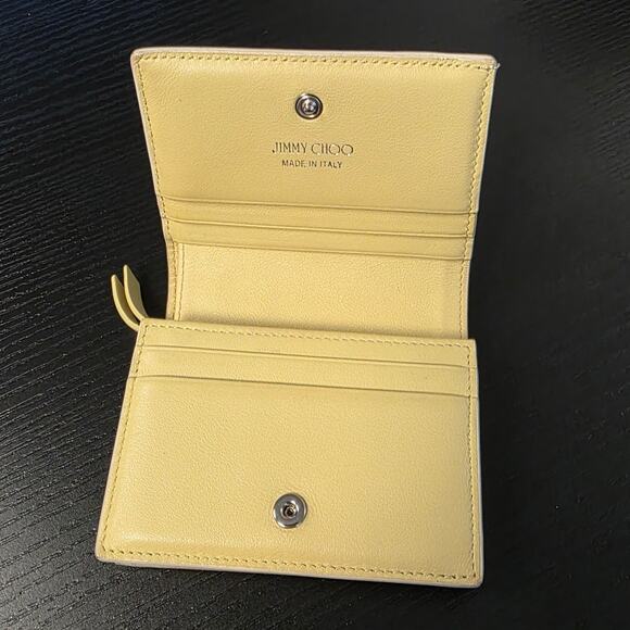 Jimmy Choo London Hanne Leather Cream Green Bifold Card Coin Wallet Silver Stars - Picture 8 of 15